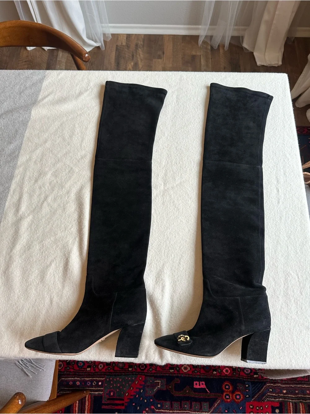 AUTHENTIC Dior Black Suede Over-the-Knee Block Heel Boots